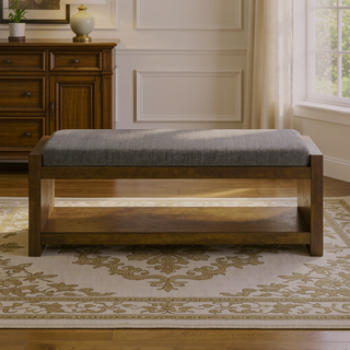 Sunvega Modern Accent Bench with Removable Cushion and Lower Storage Shelf