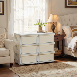 Sunvega 3 Tier Kids Storage Unit with 6 Large Removable Drawer Bins for Bedroom
