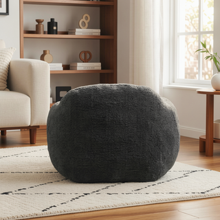 Sunvega Faux Fur Bean Bag Sofa with Memory Foam Filler and Armrests for Living Room