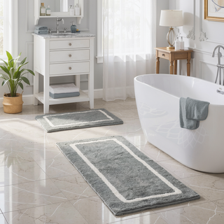 Sunvega Reversible High Pile Tufted Microfiber Bath Rug with Geometric Square and Stripes