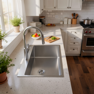 Sunvega 32x19 Inch Overmount Single Bowl Kitchen Sink in Brushed Nickel
