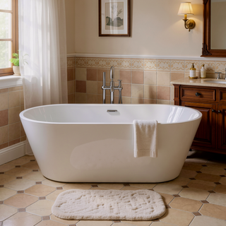 Sunvega 59 Inch Acrylic Freestanding Soaking Tub with Gold Overflow Drain