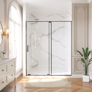 Sunvega 56-60" W x 72" H Semi-Frameless Sliding Shower Door with Matte Black Finish