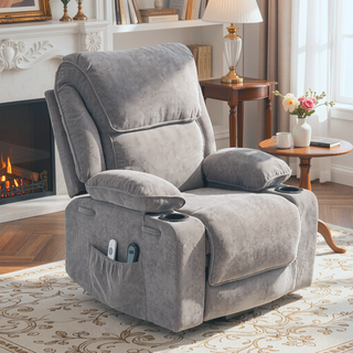Sunvega Black PU Remote-Controlled Heating and Massage Assistive Recliner for Seniors