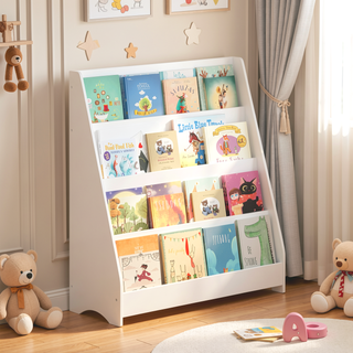 Sunvega 4-Tier Open Kids Bookshelf with Triangular Support for Bedroom Playroom