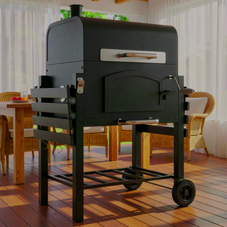 Sunvega Portable Charcoal BBQ Grill with Adjustable Height, Folding Shelves, Wheels & Thermometer