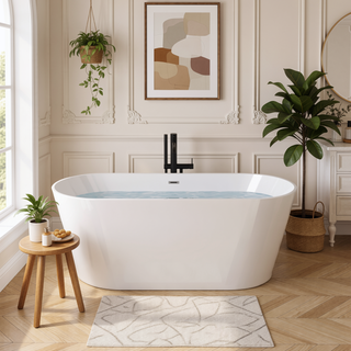 Sunvega 55 Inch Freestanding Acrylic Soaking Bathtub with Superior Insulation and Modern Design