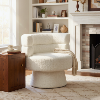 Sunvega Cream White Boucle Upholstered 360-Degree Swivel Accent Chair for Living Room
