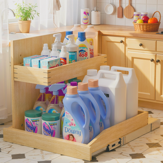 Sunvega 2 Tier Pull Out Cabinet Organizer with Soft Close and U Bracket