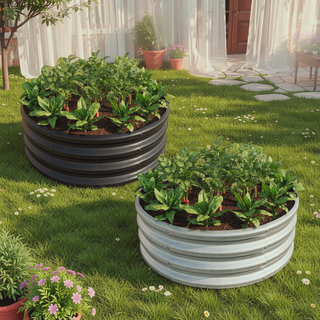 Sunvega 47.24 Inch Round Metal Raised Garden Bed for Vegetables Flowers and Herbs