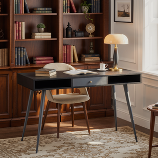 Sunvega Mid Century Modern Writing Study Desk with Drawers for Home Office