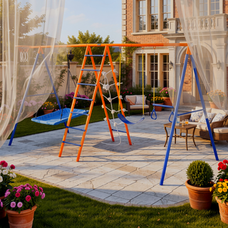 Sunvega 6-in-1 A-Frame Metal Swing Set with 440lbs Capacity for Backyard