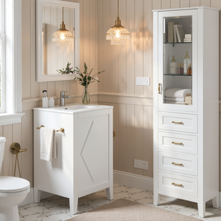 Sunvega 30 Inch Freestanding Bathroom Vanity with Ceramic Sink and 3 Drawers