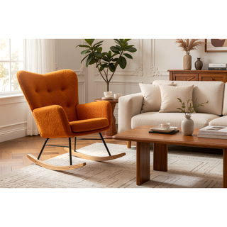 Sunvega Teddy Fabric Rocking Chair with Adjustable Footrest for Living Room