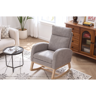 Sunvega Teddy Fabric Rocking Chair With Wood Legs For Living Room And Bedroom