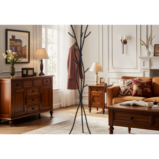 Sunvega Freestanding Black Metal Coat Rack with 11 Hooks for Entryway and Bedroom