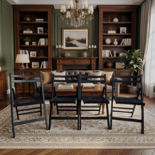 Sunvega Solid Wood Folding Chairs with Slatted Seat and Open Back for Events Set of 4