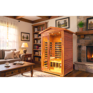 Sunvega Two Person Far Infrared Khaya Wood Outdoor Sauna Room with Bluetooth Audio