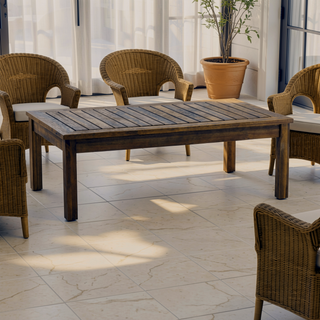 Sunvega Modern Acacia Wood Rattan Loveseat Set with Water-Resistant Cushions
