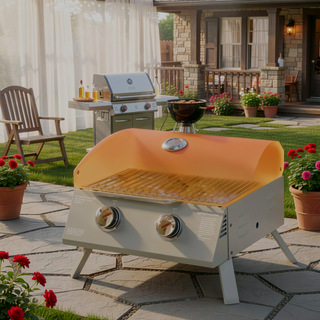Sunvega 2 Burner Portable Gas BBQ Grill with Lid Thermometer and Foldable Legs