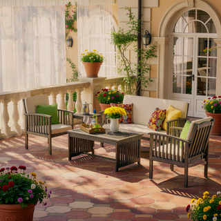 Sunvega Acacia Wood Outdoor Chat Set with Water-Resistant Cushions for Patio