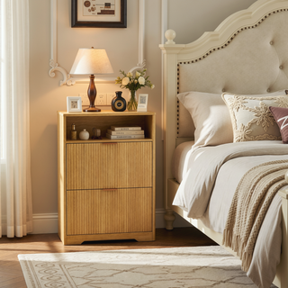 Sunvega Tall Modern Minimalist Shoe Cabinet with Two Flip Drawers and Wave-Patterned Panel
