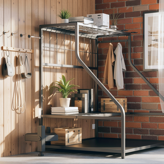 Sunvega 3-Tier Garden Tool Storage Rack with Hooks for Long-Handled Tools and Brooms