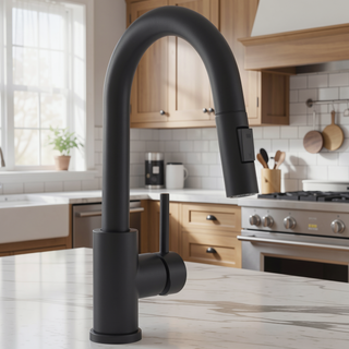 Sunvega Single Handle Pull Down Sprayer Black Kitchen Sink Faucet for Bar Prep