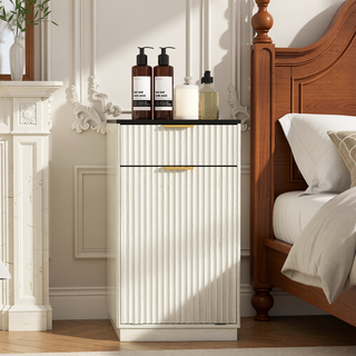 Sunvega Woodgrain Tilt-Out Trash Can Cabinet with Hideaway Drawer and Pull-Out Bin