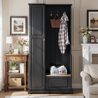 Sunvega Minimalist Hall Tree with Flip-Up Bench and Hanging Hooks for Entryways