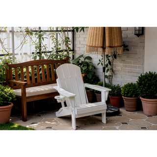 Sunvega Folding Adirondack Chair Set with Wood Texture and Side Table in Navy Blue