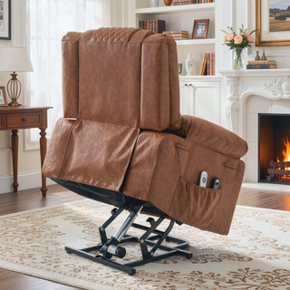 Sunvega Black PU Remote-Controlled Heating and Massage Assistive Recliner for Seniors