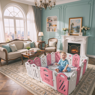 Sunvega Adjustable Shape Baby Playpen with Safety Lock Gate and Playboard Toys