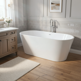 Sunvega Premium High-back Oval Acrylic Freestanding Soaker Bathtub Non-Slip Easy Clean