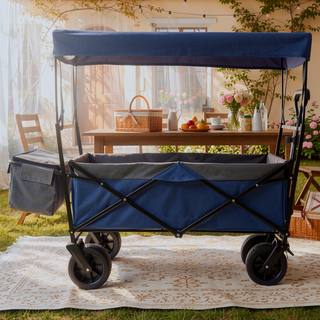 Sunvega Collapsible Wagon with Canopy 480Lbs Capacity 7" All-Terrain Wheels and Mosquito Net