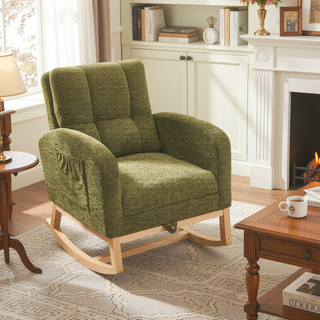 Sunvega Modern Upholstered Nursery Glider Rocking Chair with High Backrest and Side Pocket