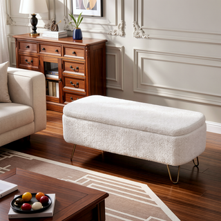 Sunvega Modern Upholstered Padded Storage Ottoman Bench with Gold Legs for Bedroom