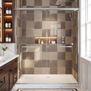 Sunvega 56-60" W x 72" H Matte Black Aluminum Frame Double Sliding Shower Door
