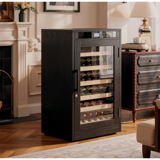 Sunvega Black Wood Wine Cooler with Touch Screen Constant Temperature Control
