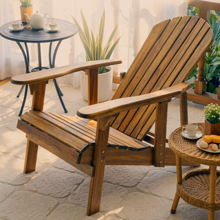 Sunvega Folding Acacia Wood Adirondack Chair with Slatted Seat and Rustic Design