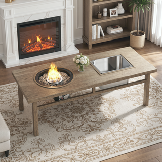 Sunvega CSA-Certified 3-in-1 Coffee Table with Ice Bucket and Fire Pit