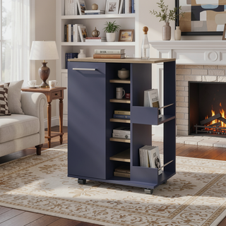 Sunvega Modern Bar Cabinet with Double Side Shelves and Six Central Compartments