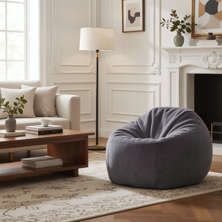 Sunvega Faux Fur Bean Bag Sofa Chair with Back Support and Footstool for Adults