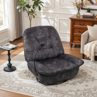 Sunvega Ivory Gold-Stamped Velvet Recliner with Swivel Gliding Rocking and Mobile Phone Holder