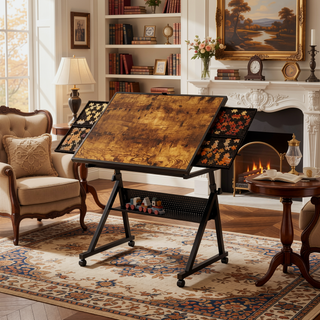 Sunvega Adjustable Height and Angle Puzzle Table with 4 Felt Storage Trays and Wooden Cover