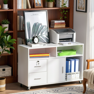 Sunvega Mobile Office Printer Stand with Locking Drawer and Storage Cabinet on Wheels