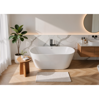 Sunvega 55 Inch Freestanding Acrylic Soaking Bathtub with Superior Insulation and Modern Design