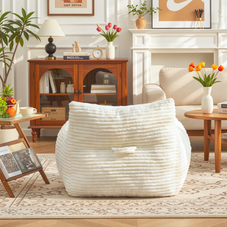 Sunvega Oversized Comfy Beige Bean Bag Chair with Supportive Armrests for Living Room