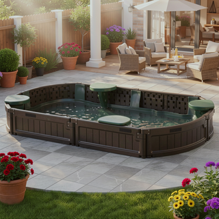 Sunvega Kids Outdoor Sandbox with Cover, Four Seats and Waterproof Top for Backyard