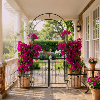 Sunvega Black Metal Garden Arch Trellis with Two Plant Stands for Climbing Plants